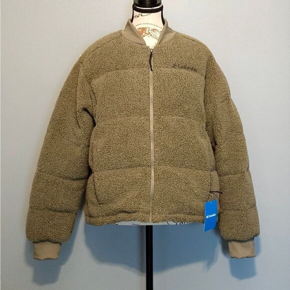 Columbia, womens bomber jacket in olive green. NWT, Size L - Picture 1 of 4